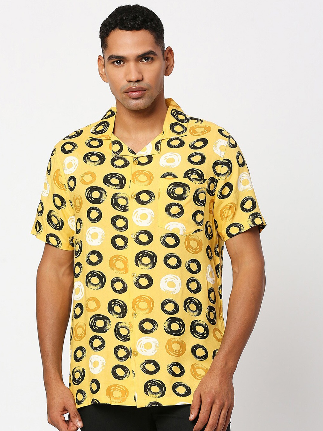 

MOD ECRU Conversational Printed Cuban Collar Casual Shirt, Yellow
