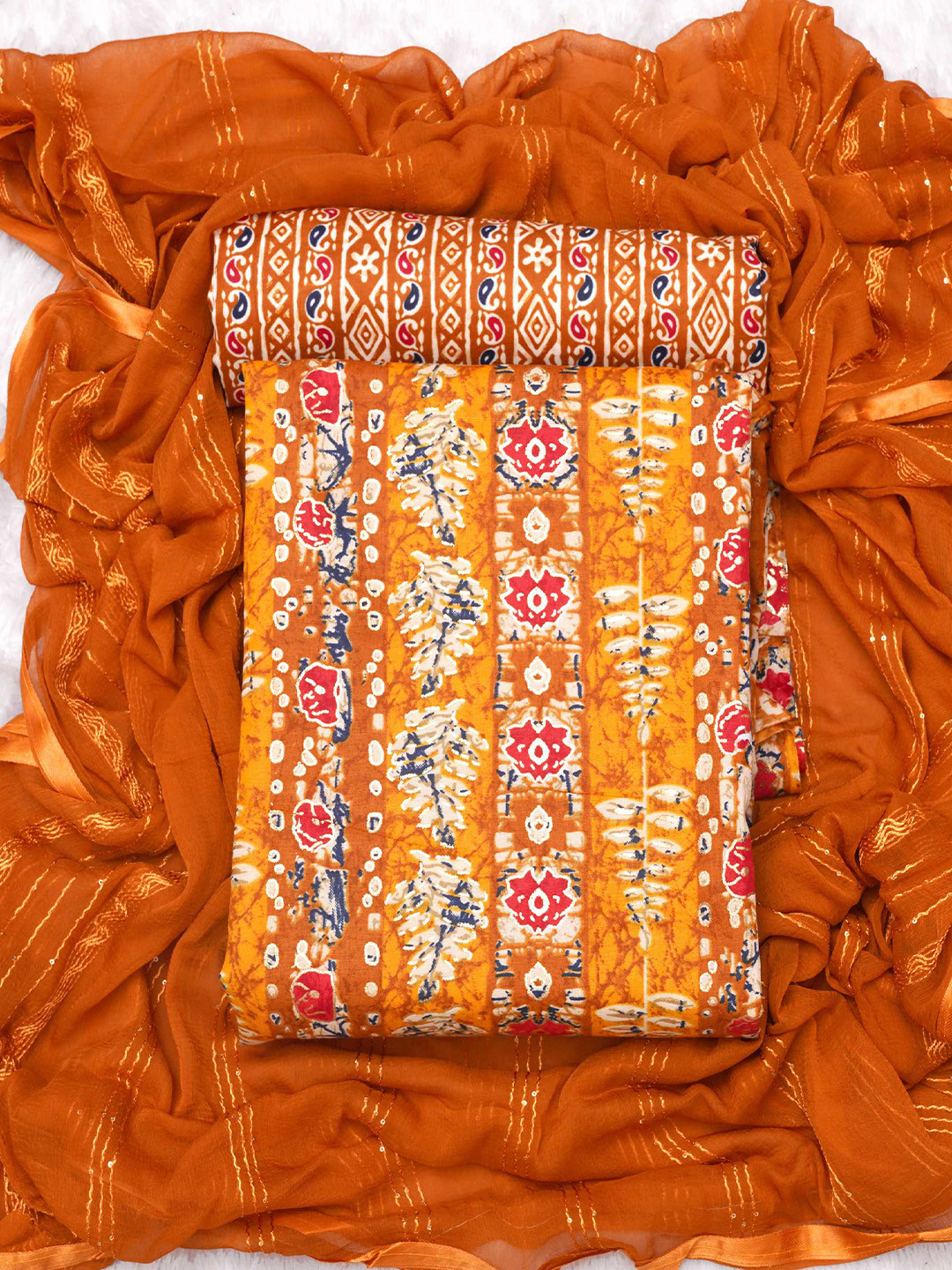

KALINI Floral Printed Unstitched Dress Material, Orange