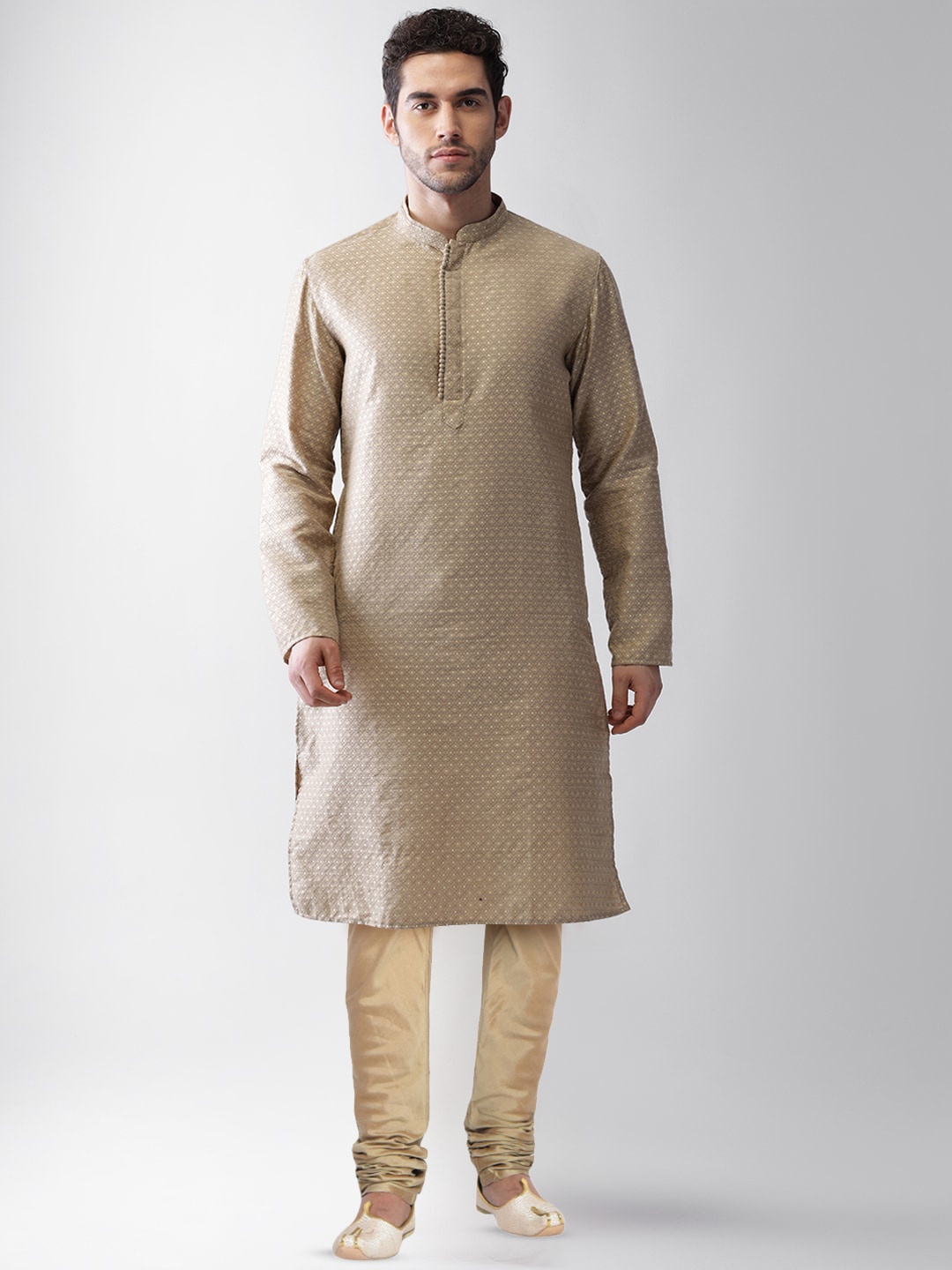 

KISAH Ethnic Motifs Woven Design Straight Kurta with Churidar, Beige