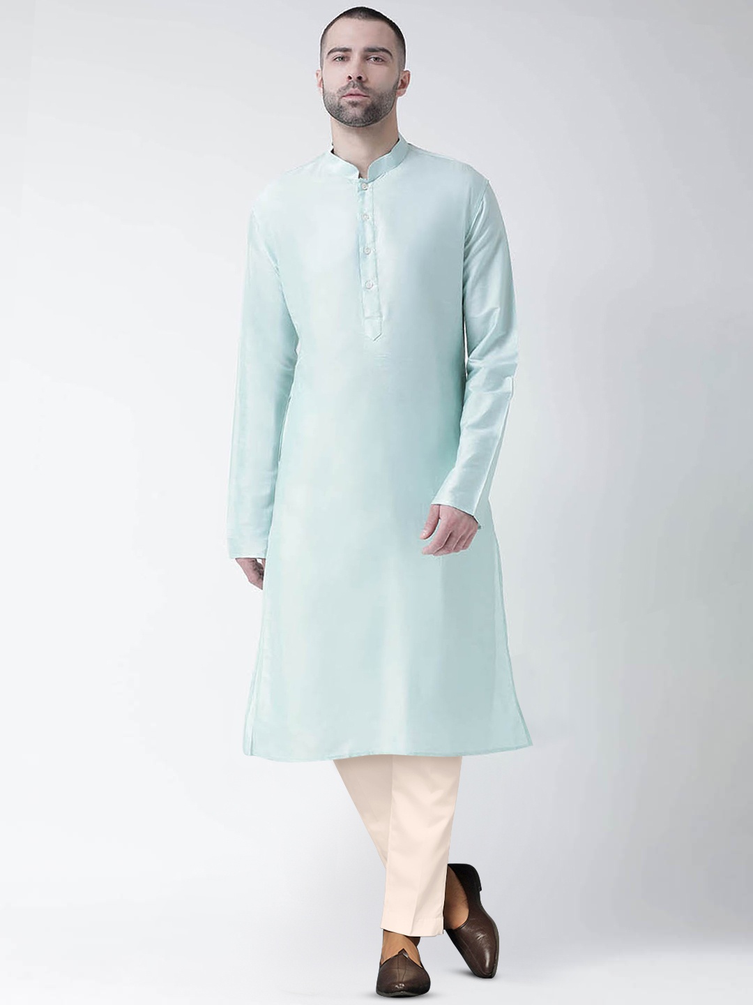 

KISAH Mandarin Collar A-Line Kurta with Trousers, Blue