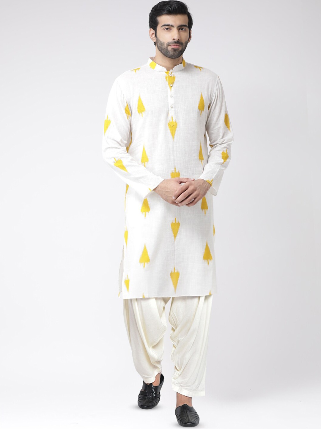 

KISAH Ethnic Motifs Woven Design Mandarin Collar Straight Kurta with Patiala, White