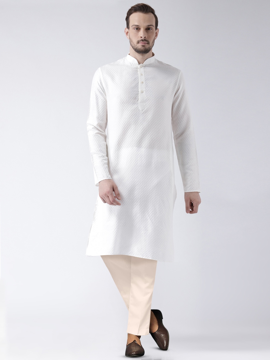 

KISAH Paisley Embroidered Mandarin Collar Straight Kurta With Trousers, White