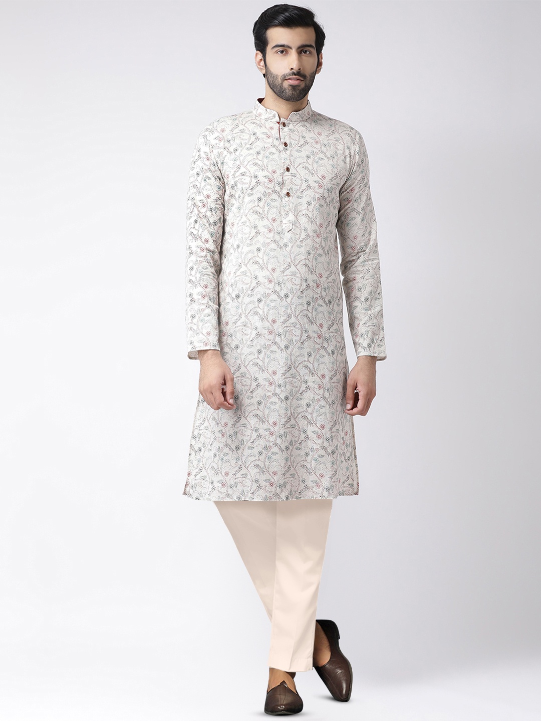 

KISAH Floral Printed Straight Kurta With Trousers, White
