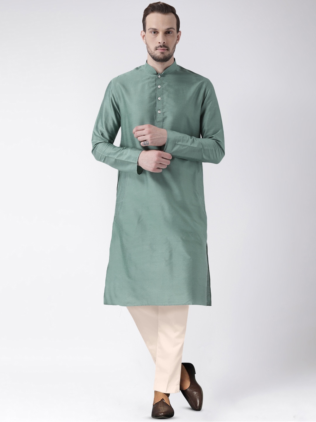 

KISAH Mandarin Collar Straight Kurta With Trousers, Green