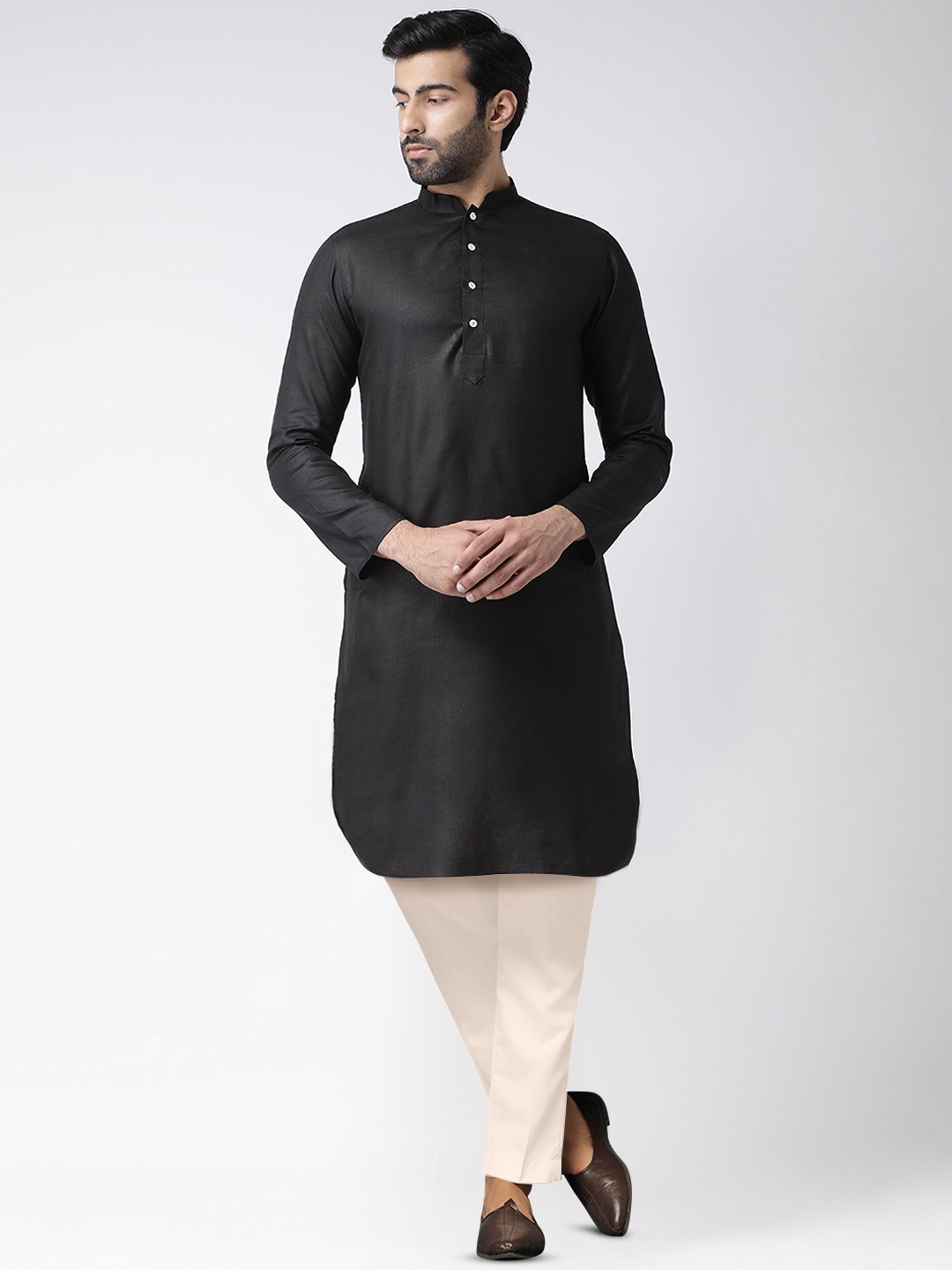 

KISAH Mandarin Collar Straight Kurta with Trousers, Black