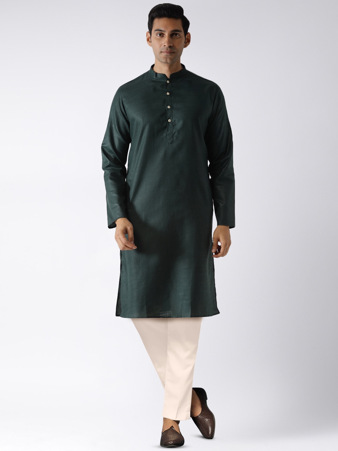 

KISAH Mandarin Collar Straight Kurta With Trousers, Green