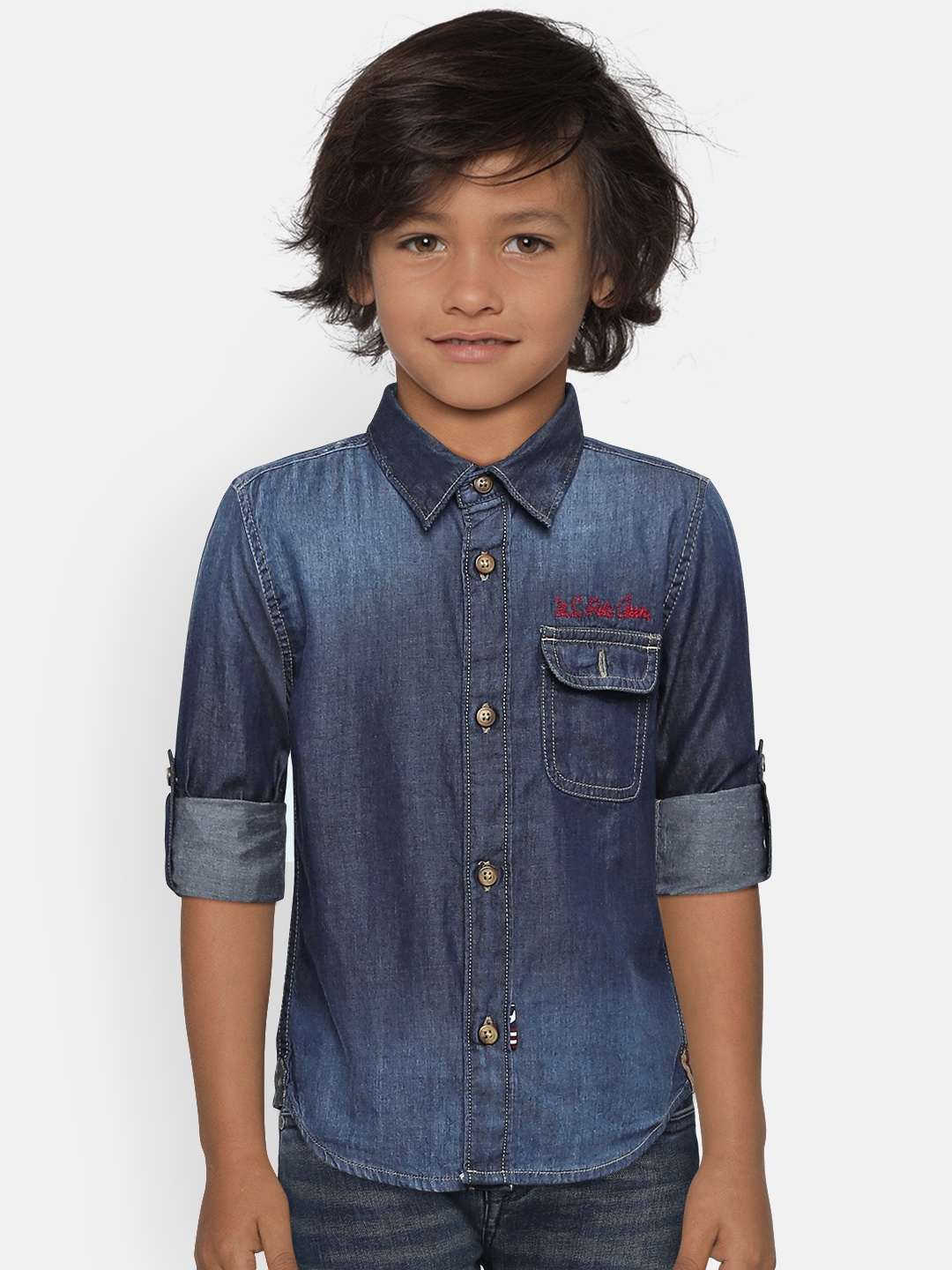 

U.S. Polo Assn. Kids Boys Blue Regular Fit Faded Casual Shirt