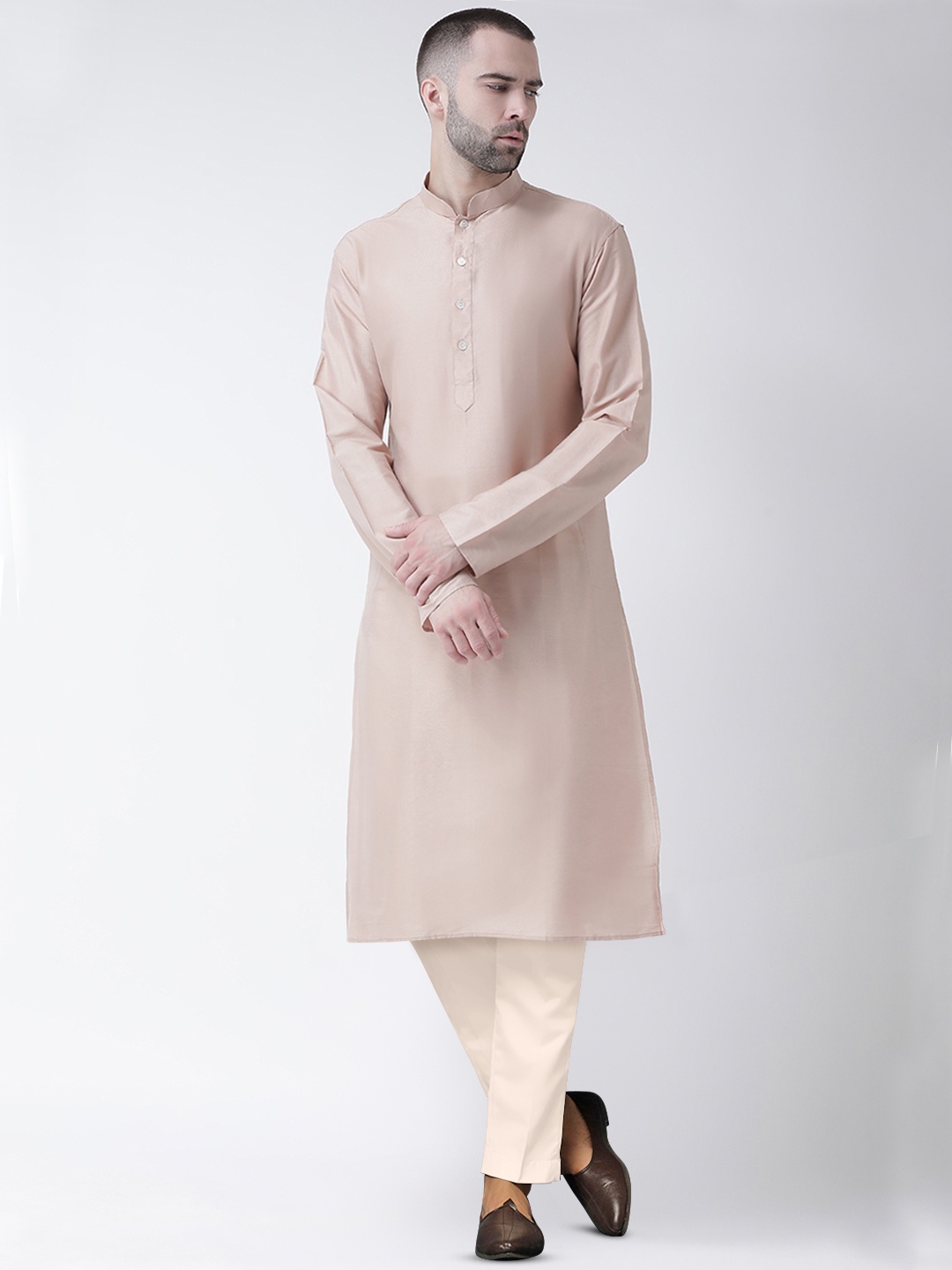 

KISAH Mandarin Collar Regular Kurta with Trousers, Beige