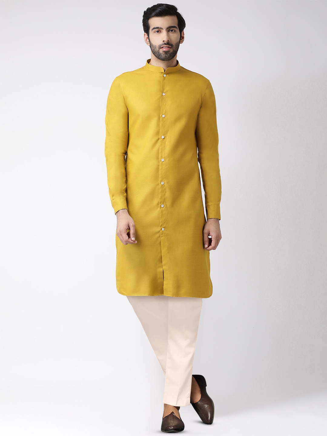 

KISAH Mandarin Collar Regular Kurta with Trousers, Mustard