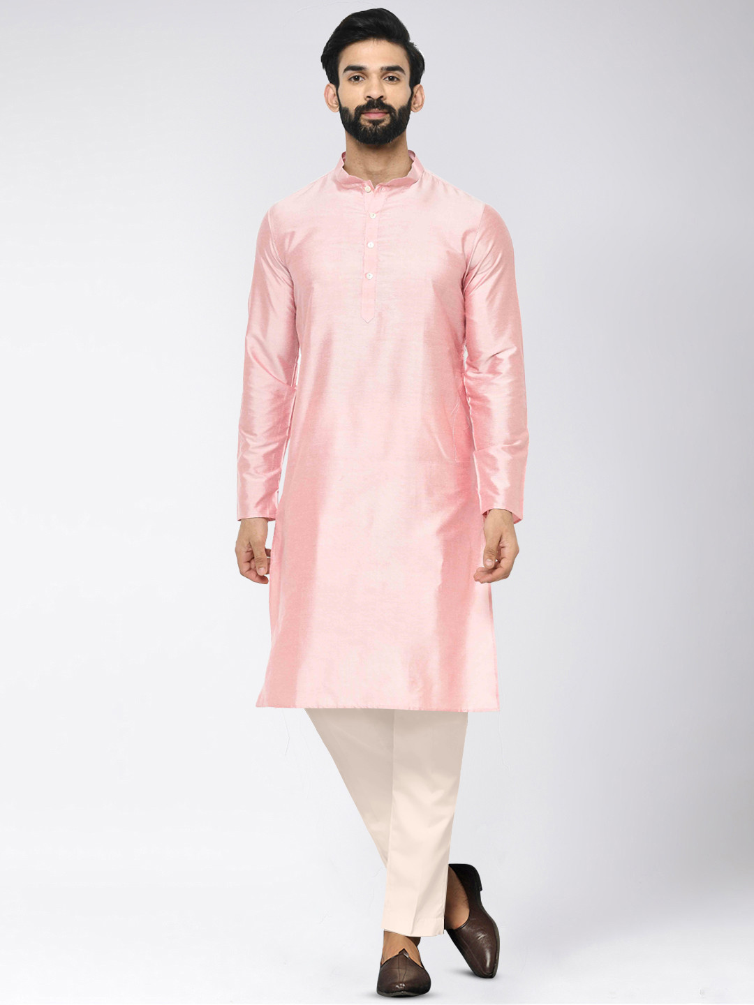 

KISAH MandarinCollar Regular Kurta with Trousers, Pink