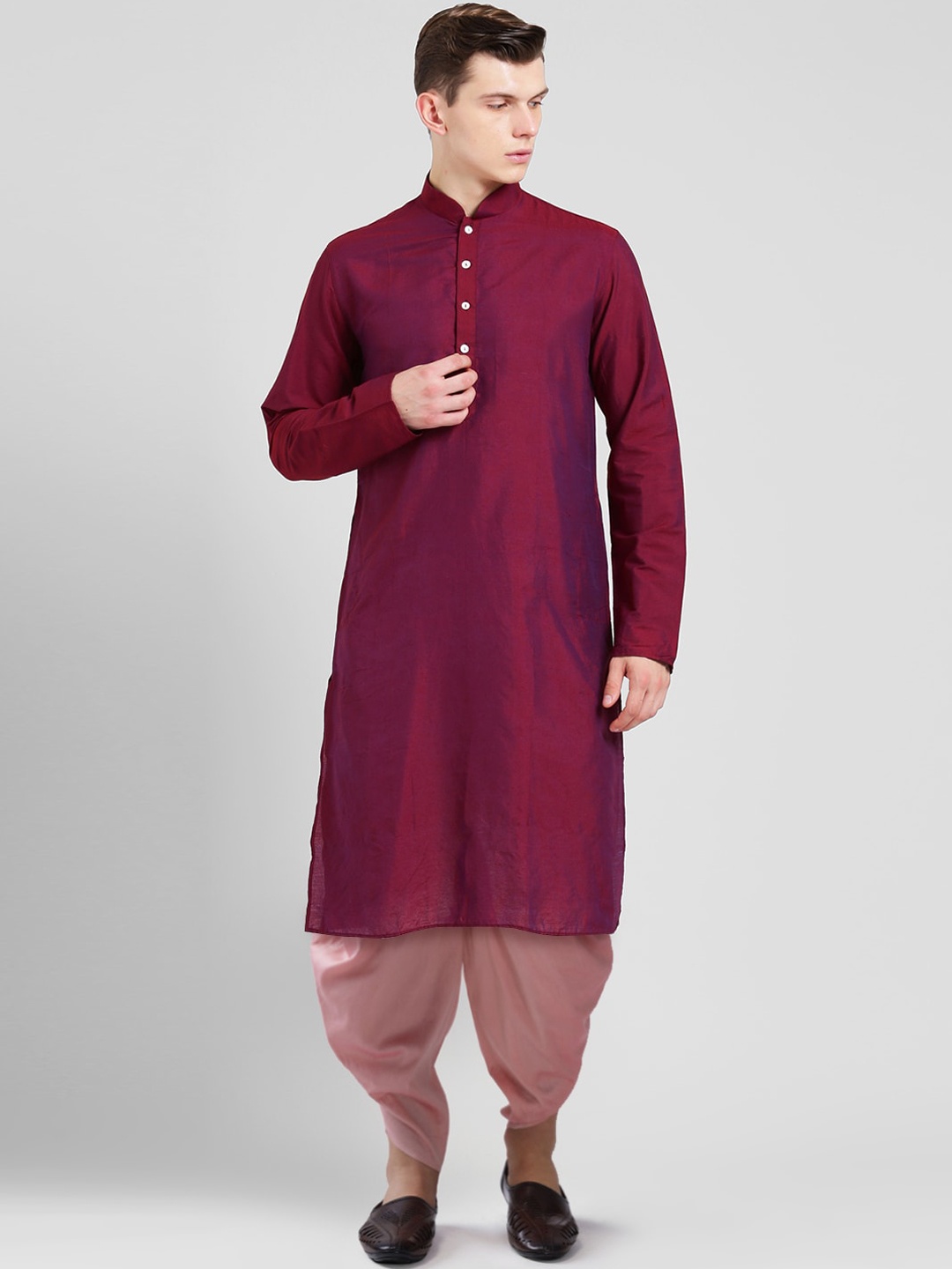 

KISAH Mandarin Collar Regular Kurta with Dhoti Pants, Magenta