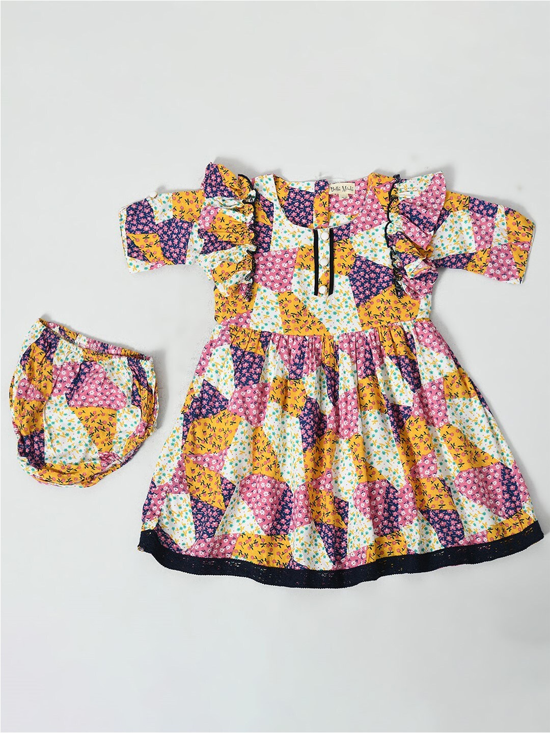

Bella Moda Girls Floral Printed Ruffled Pure Cotton Fit & Flare Dress, Pink