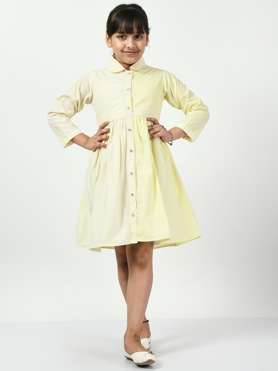 

Bella Moda Girls Striped Pure Cotton Shirt Style Dress, Cream