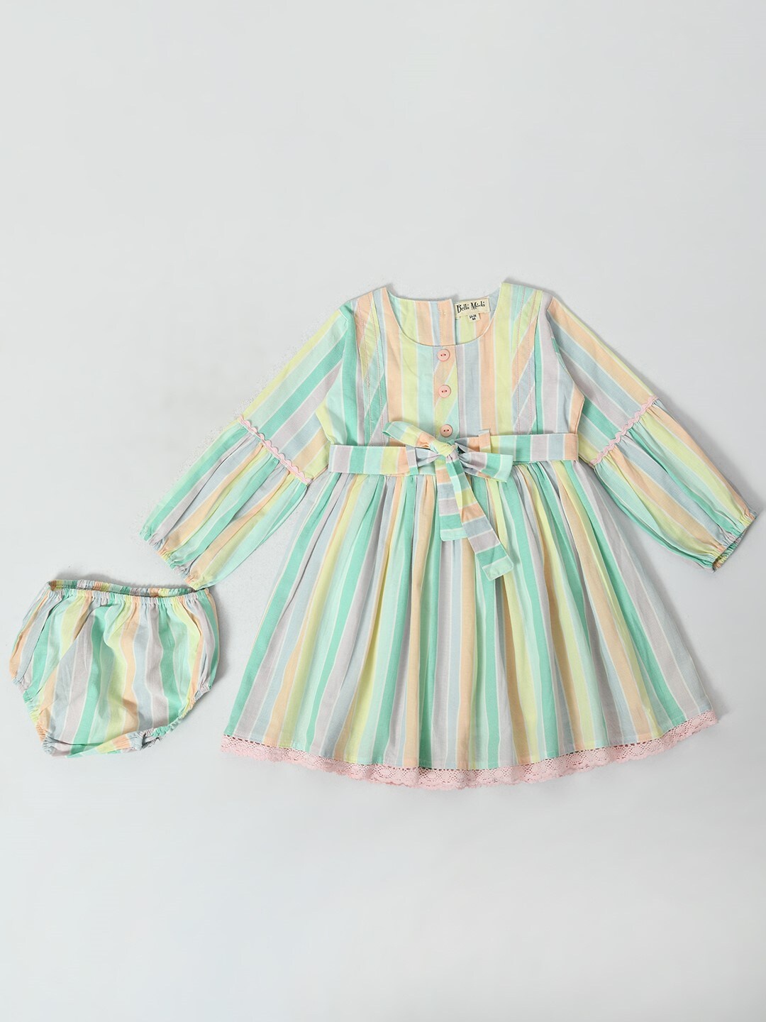 

Bella Moda Girls Striped Bell Sleeve Tie-Up Cotton Fit & Flare Dress, Yellow