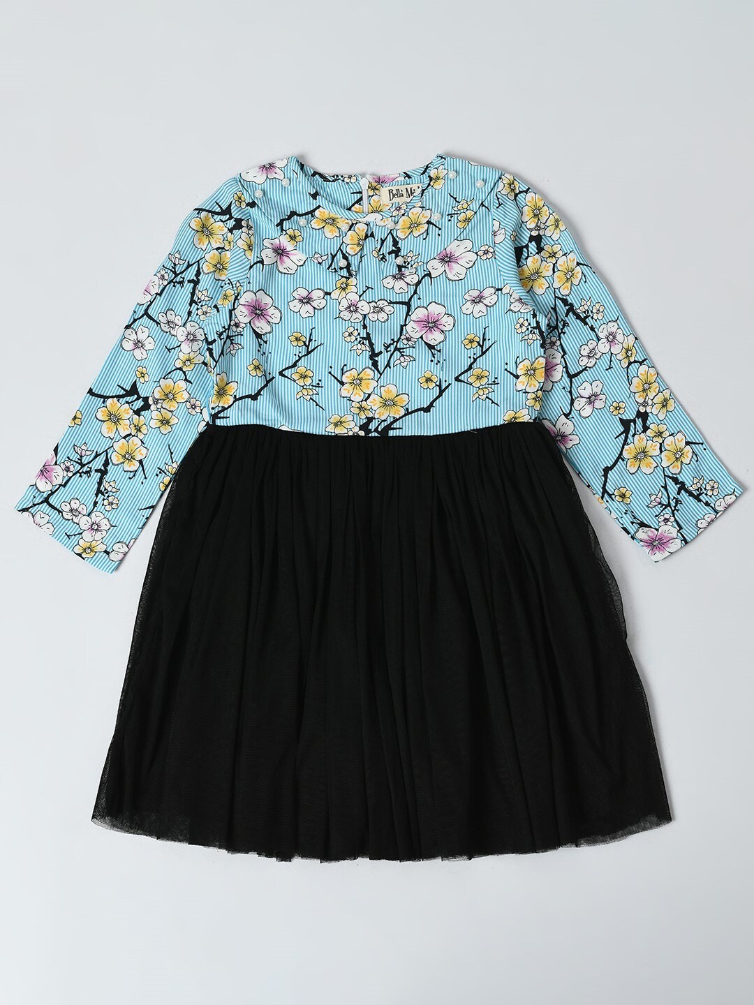 

Bella Moda Girls Floral Printed Gathered Cotton Fit & Flare Dress, Blue