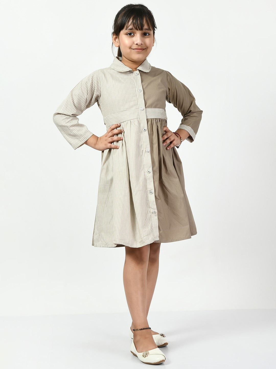 

Bella Moda Girls Striped Peter Pan Collar Cotton A-Line Dress, Grey