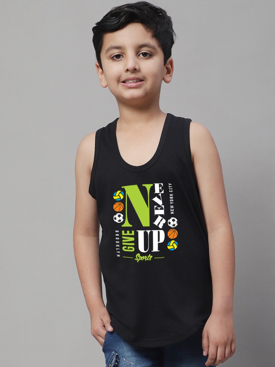 

Friskers Boys Printed Innerwear Vests, Black