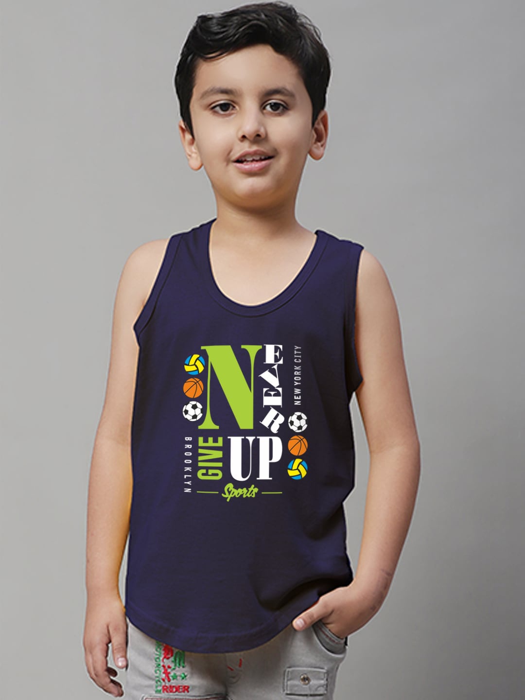 

Friskers Boys Printed Pure Cotton Innerwear Vest, Navy blue