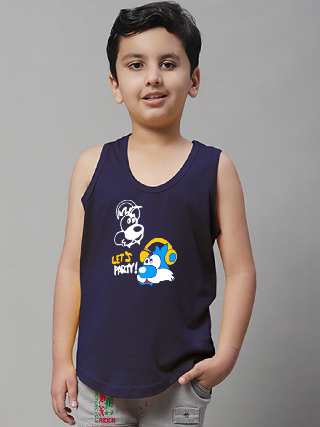 

Friskers Boys Graphic Printed Pure Cotton Innerwear Vest, Navy blue