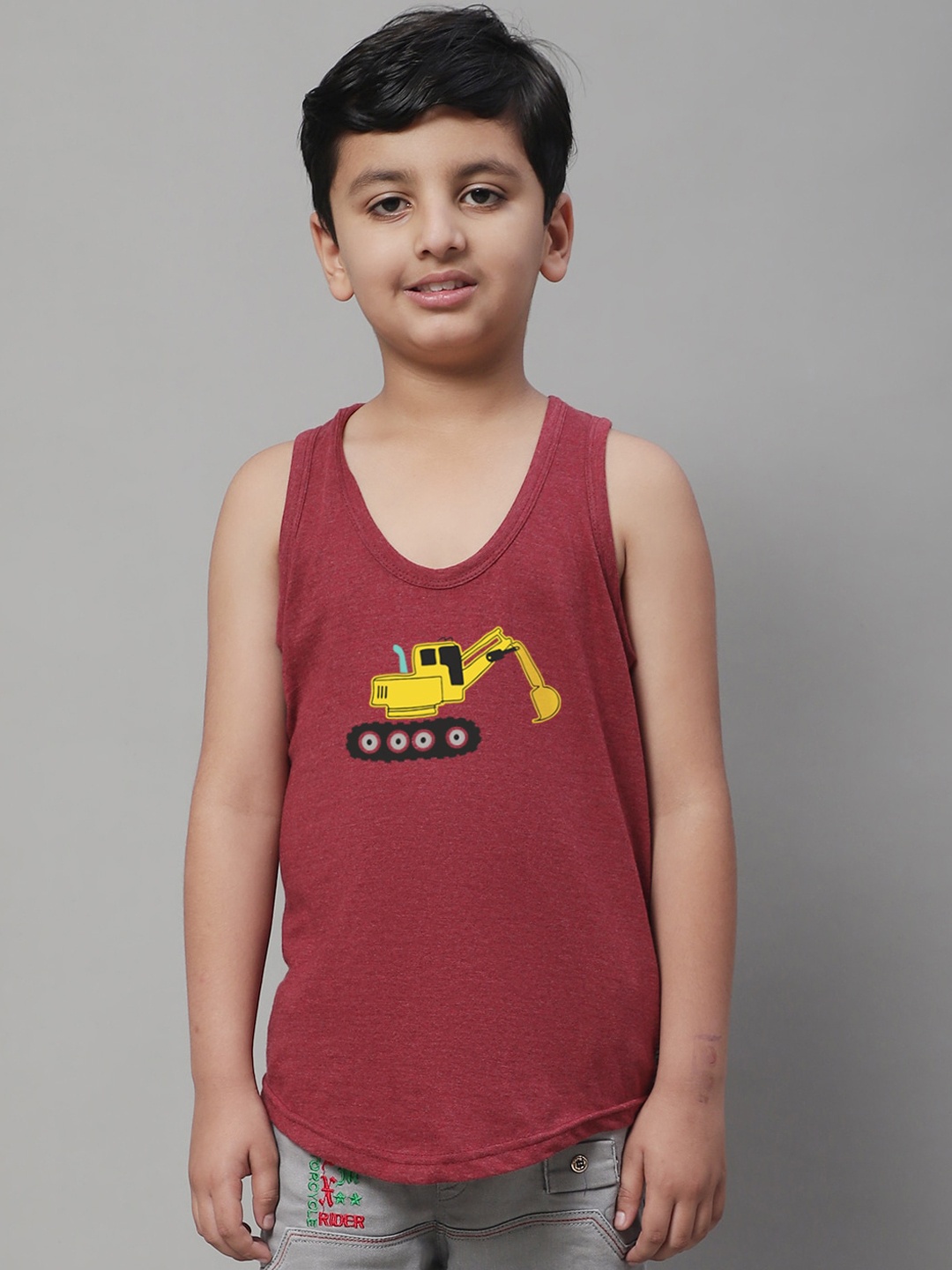 

Friskers Boys Printed Scoop Neck Cotton Gym Vest, Maroon