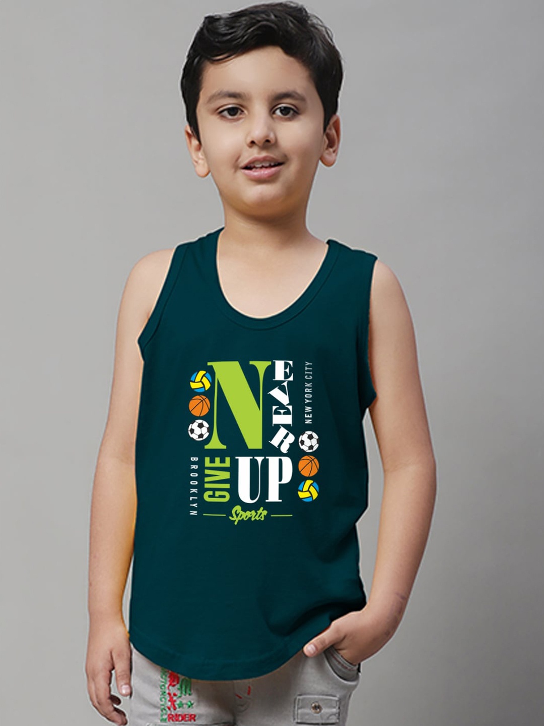 

Friskers Boys Printed Scoop Neck Gym Vest, Blue