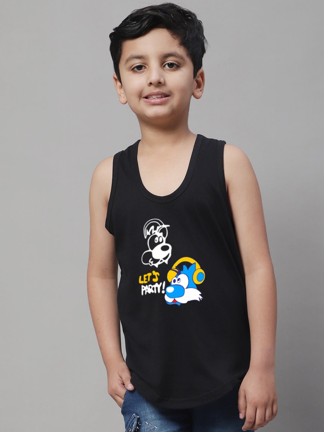 

Friskers Boys Printed Pure Cotton Sports Innerwear Vest, Black