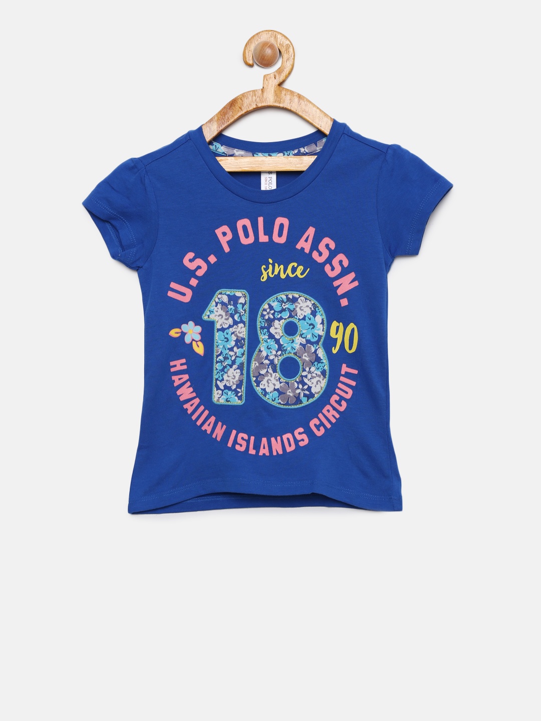

U.S. Polo Assn. Kids Girls Blue Printed Round Neck T-shirt