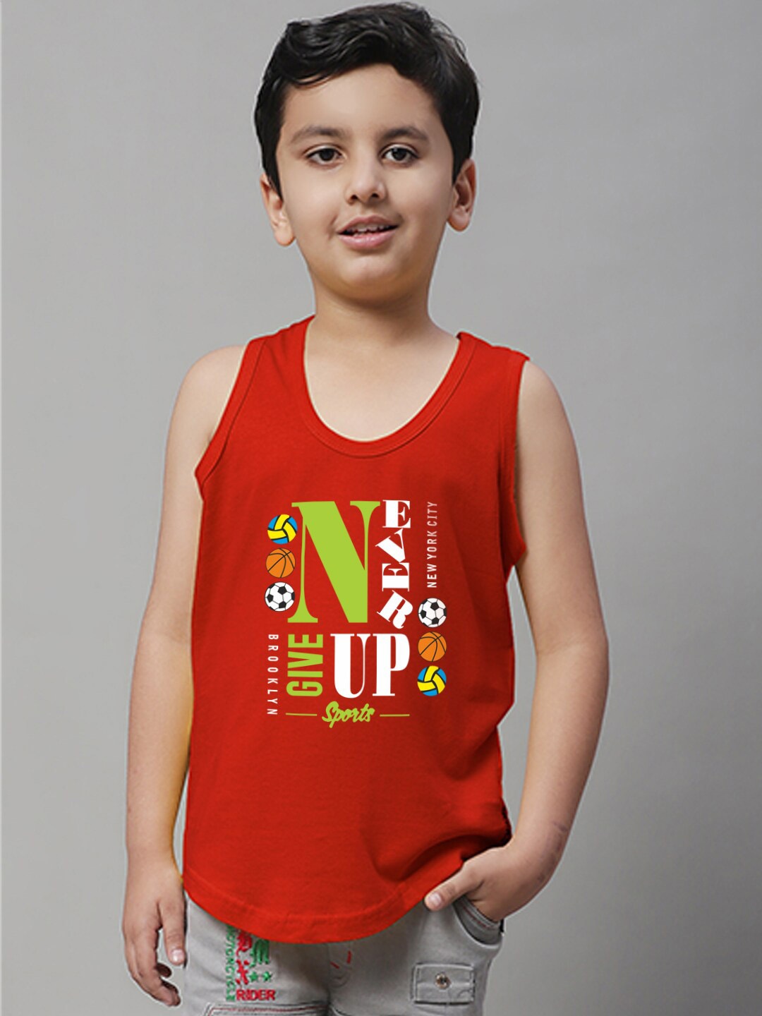 

Friskers Boys Printed Pure Cotton Innerwear Vests, Red