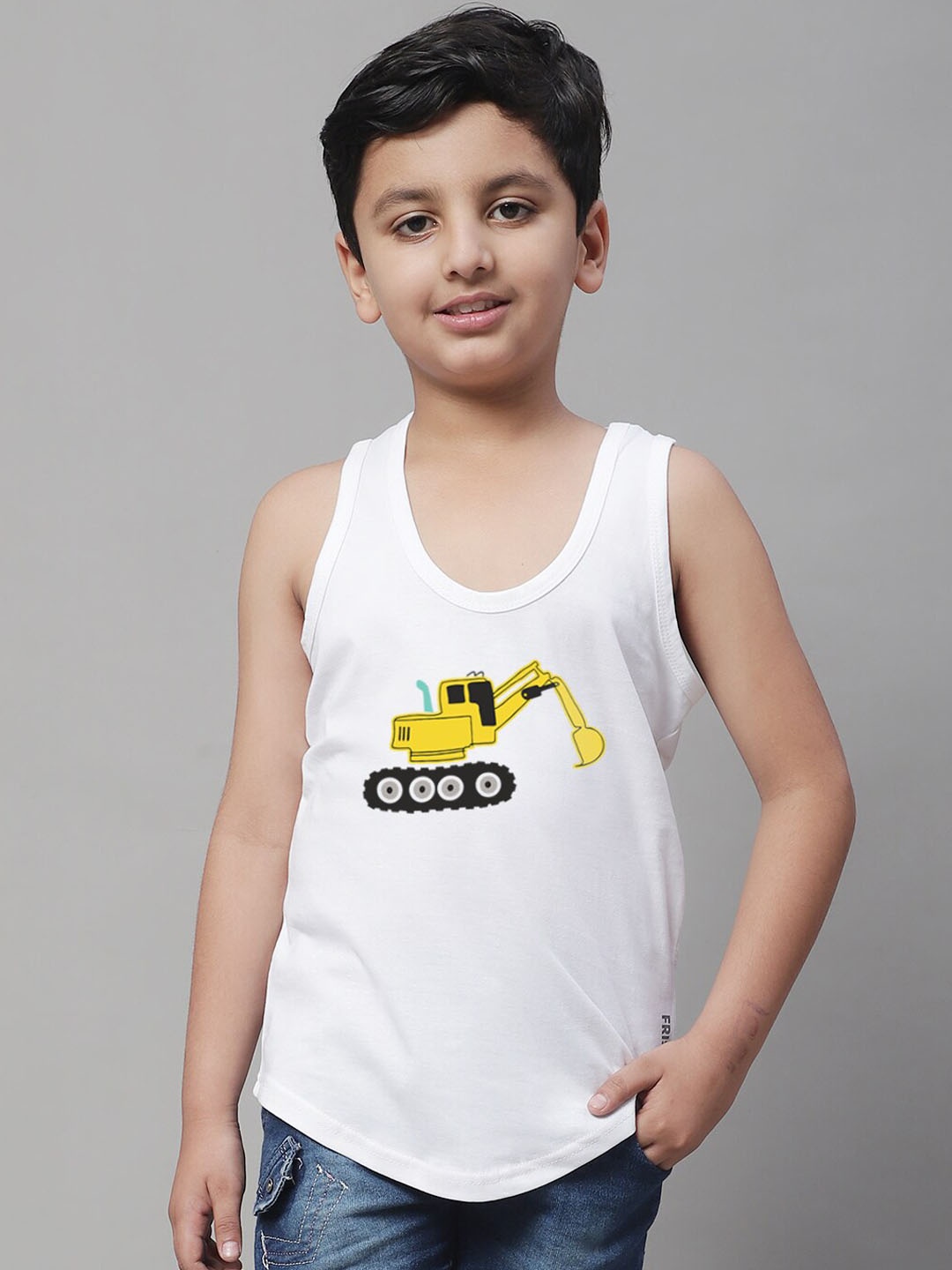 

Friskers Boys Printed Pure Cotton Innerwear Vest, White
