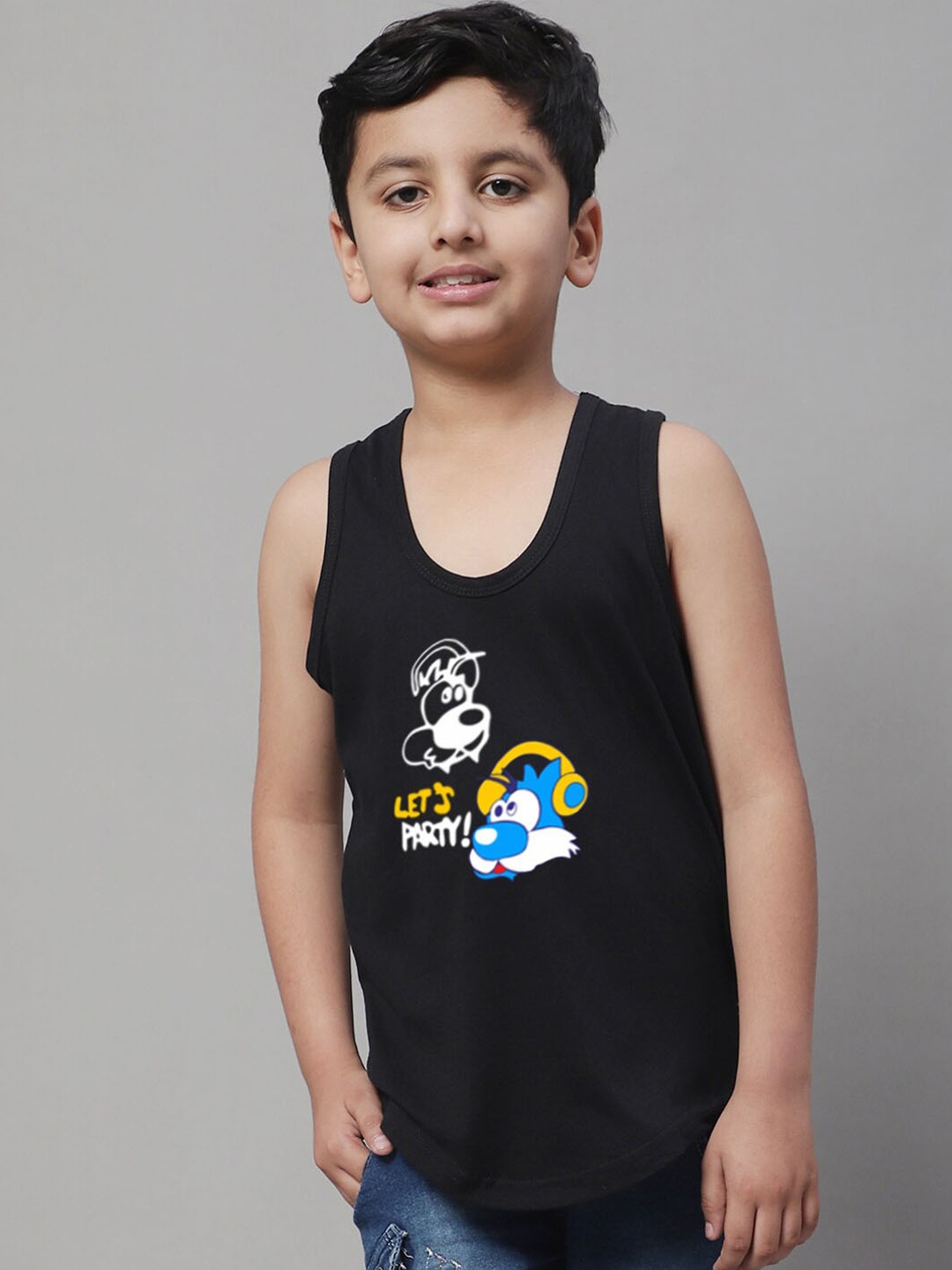 Friskers Boys Printed Sports Innerwear Vest, Black