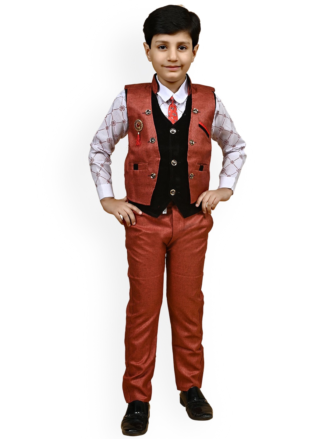 

BAESD Boys Pure Cotton Shirt & Trousers With Waistcoat, Red