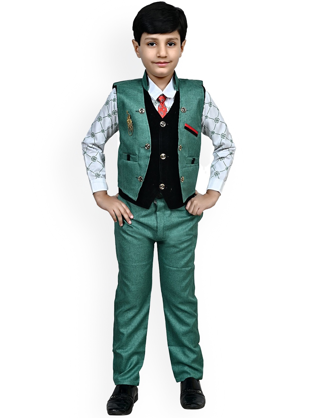

BAESD Boys Pure Cotton Single Breasted Three Pieces Party Suits, Green