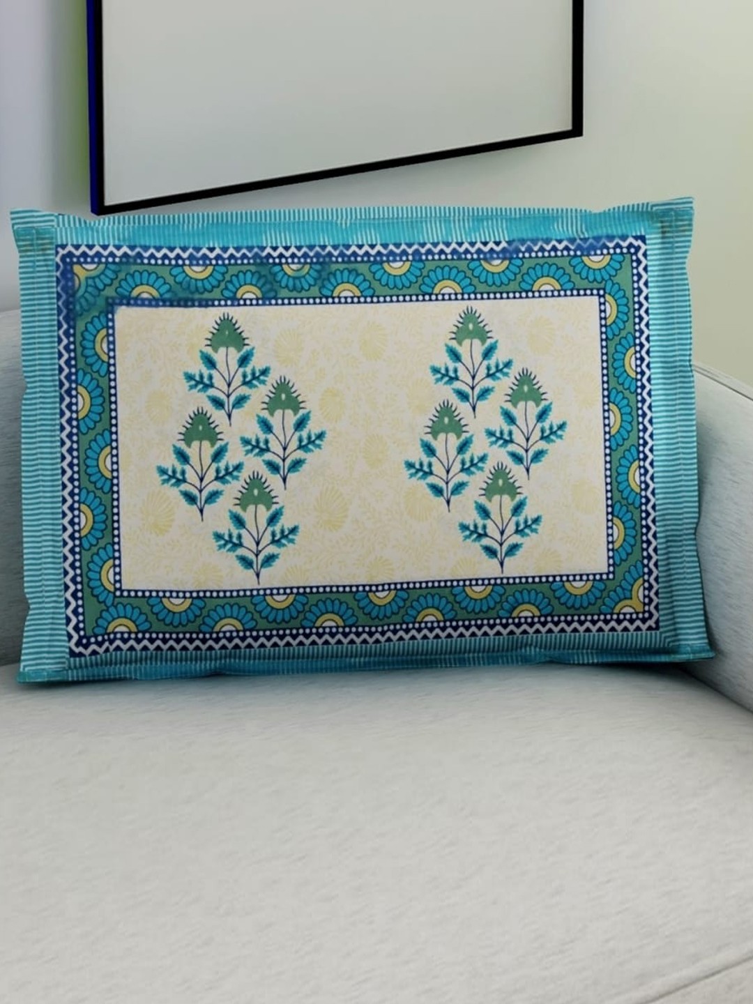 

Salona Bichona Blue 2 Pieces Floral Printed Pure Cotton Pillow Covers