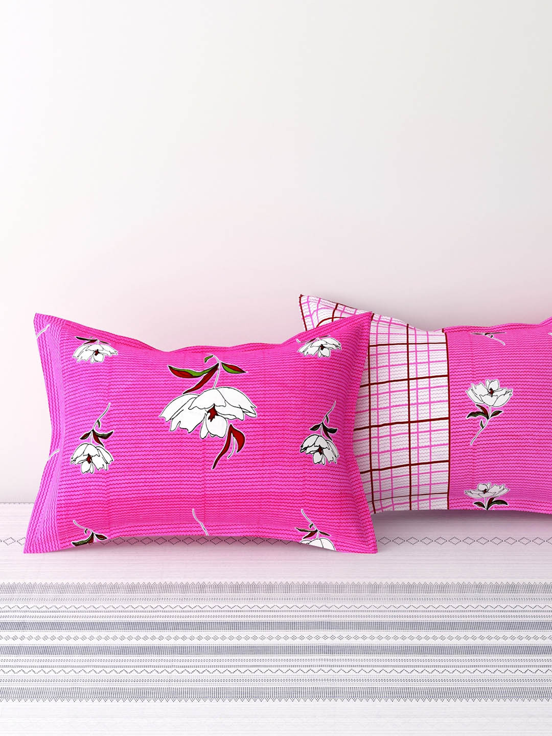 

Salona Bichona Pink 2 Pieces Floral Printed Pure Cotton Pillow Covers