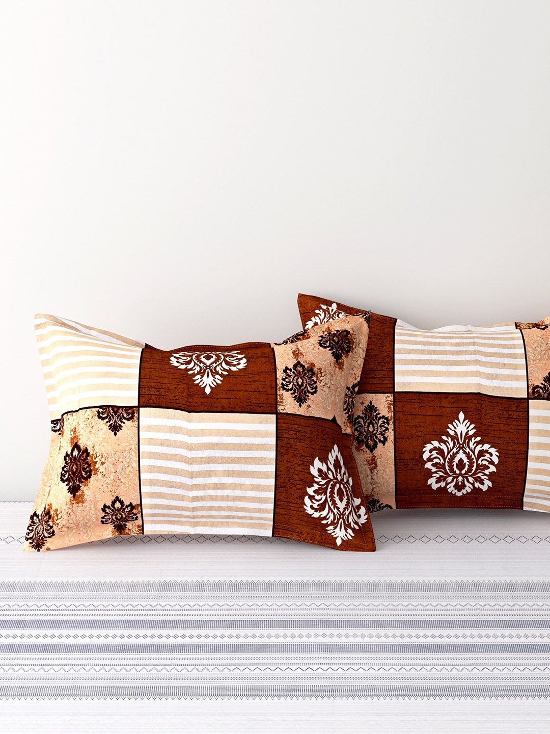 

Salona Bichona Brown 2 Pieces Printed Pure Cotton Pillow Covers