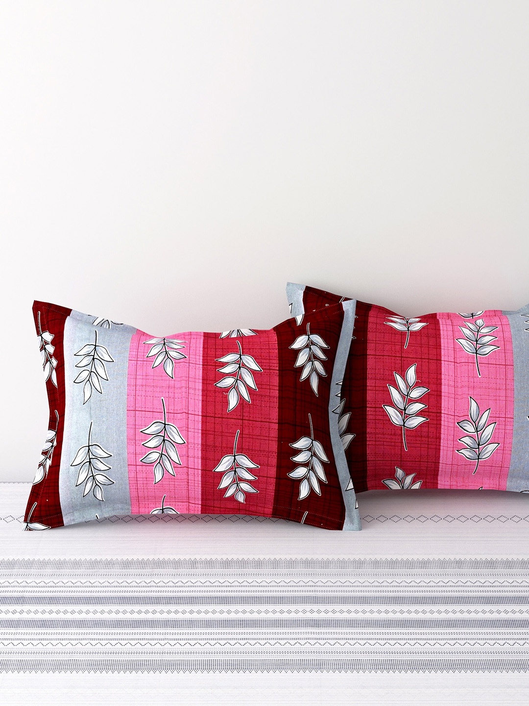 

Salona Bichona Set Of 2 Printed Pure Cotton Pillow Covers, Pink