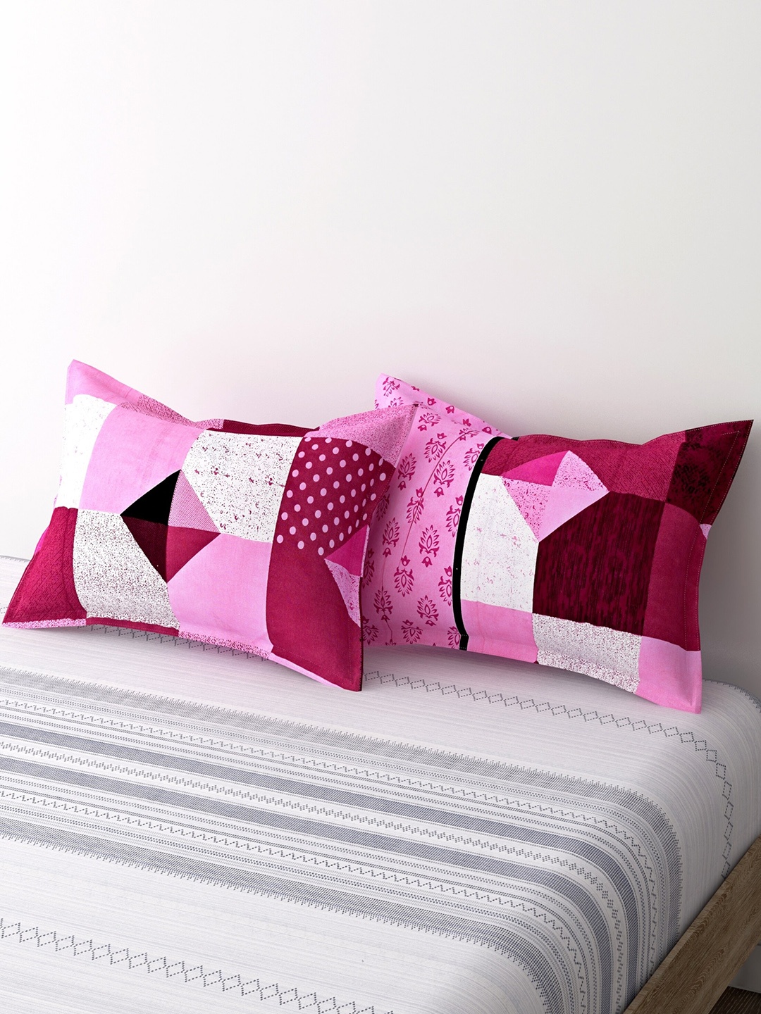 

Salona Bichona Pink 2 Pieces Abstract Printed 104 TC Pure Cotton Pillow Covers