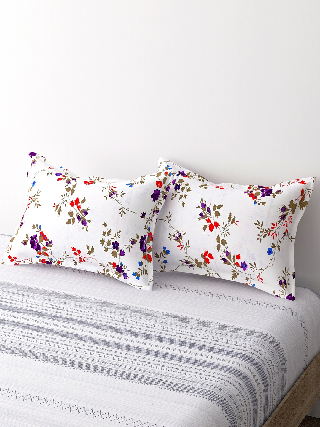 

Salona Bichona Set of 2 Floral Printed Cotton Cushion Covers, White
