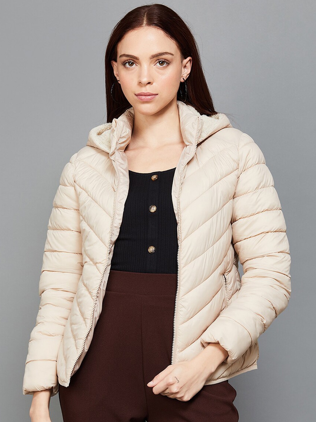 

Ginger by Lifestyle Hooded Puffer Jacket, Beige