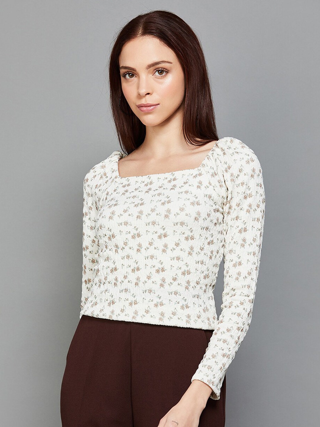 

Ginger by Lifestyle Floral Printed Square Neck Top, White