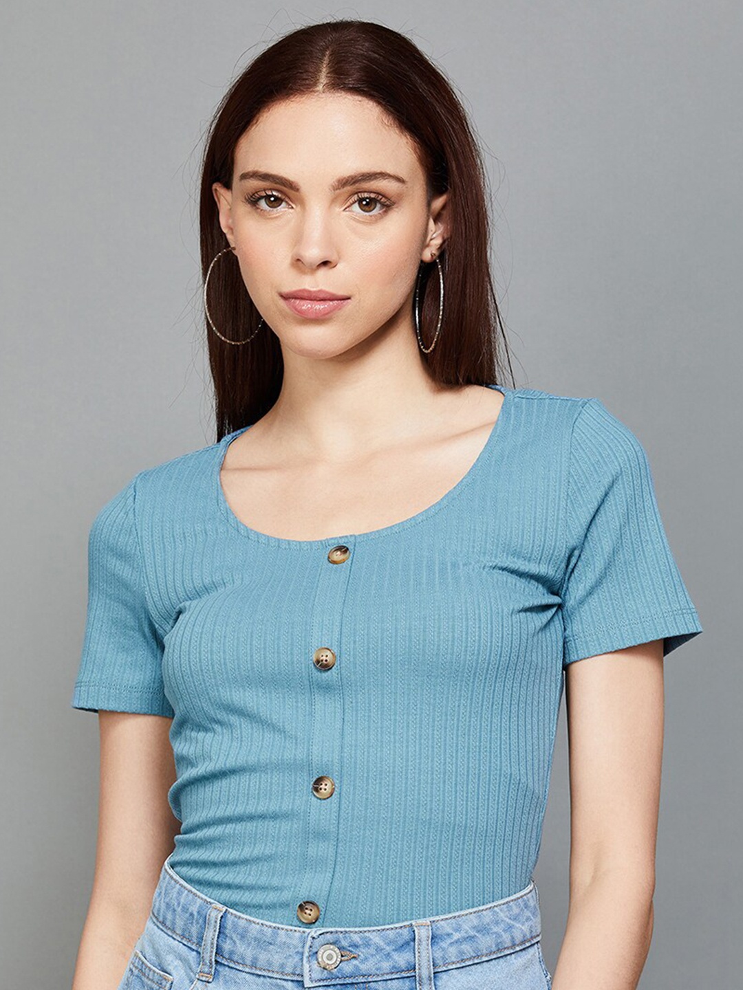 

Ginger by Lifestyle Self Design Round Neck Short Sleeves Top, Blue