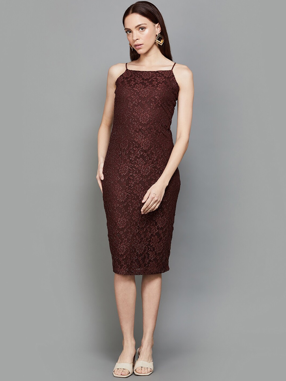 

Ginger by Lifestyle Self Design Sleeveless Sheath Dress, Brown