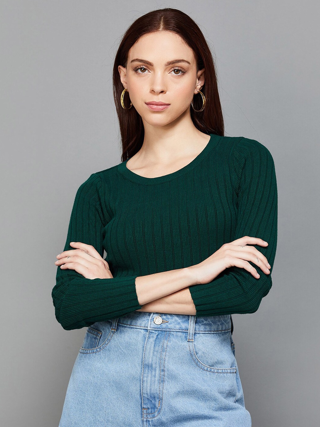 

Ginger by Lifestyle Self Design Round Neck Long Sleeves Top, Green