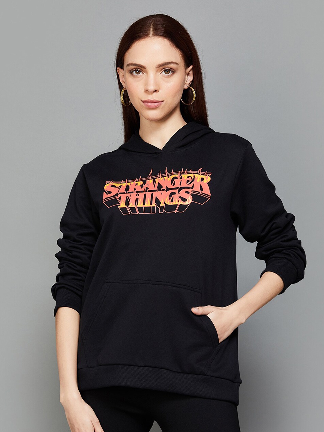

Ginger by Lifestyle Hooded Typography Printed Cotton Pullover, Black