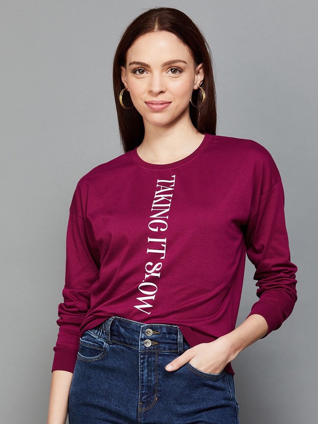 

Ginger by Lifestyle Typography Printed Cotton Pullover, Burgundy