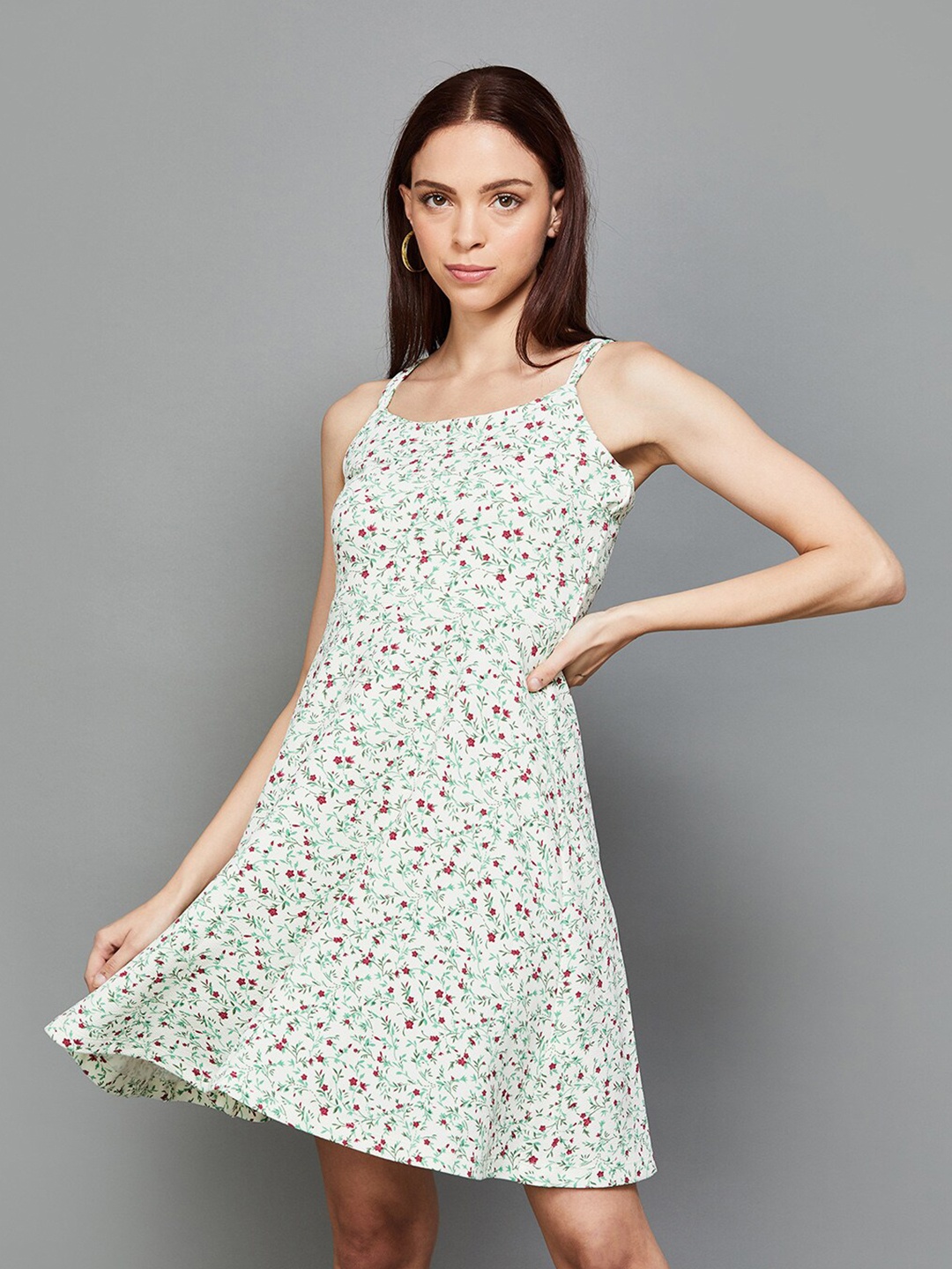 

Ginger by Lifestyle Floral Printed Sleeveless Fit & Flare Dress, White
