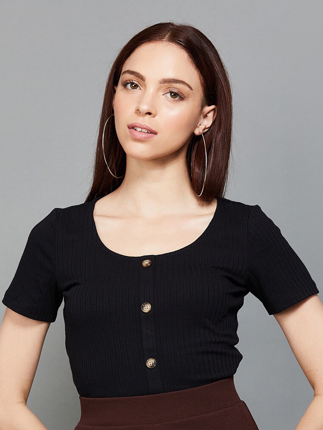 

Ginger by Lifestyle Self Design Round Neck Top, Black