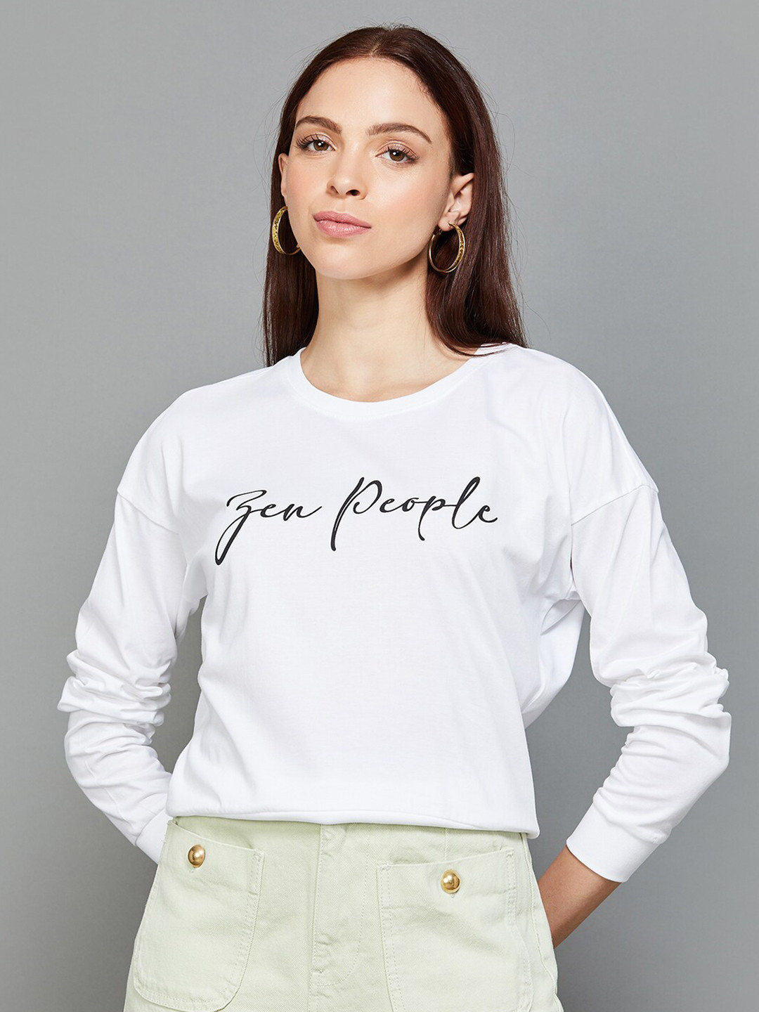 

Ginger by Lifestyle Typography Printed Cotton Pullover, White