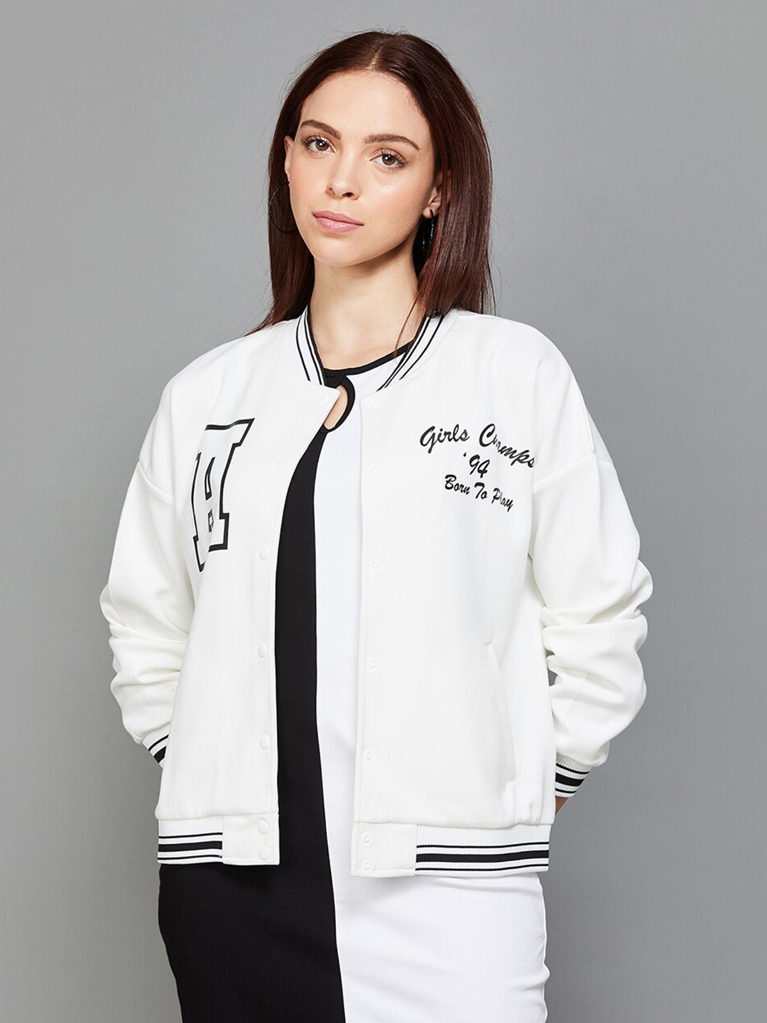 

Ginger by Lifestyle Mock Collar Front-Open Sweatshirt, White