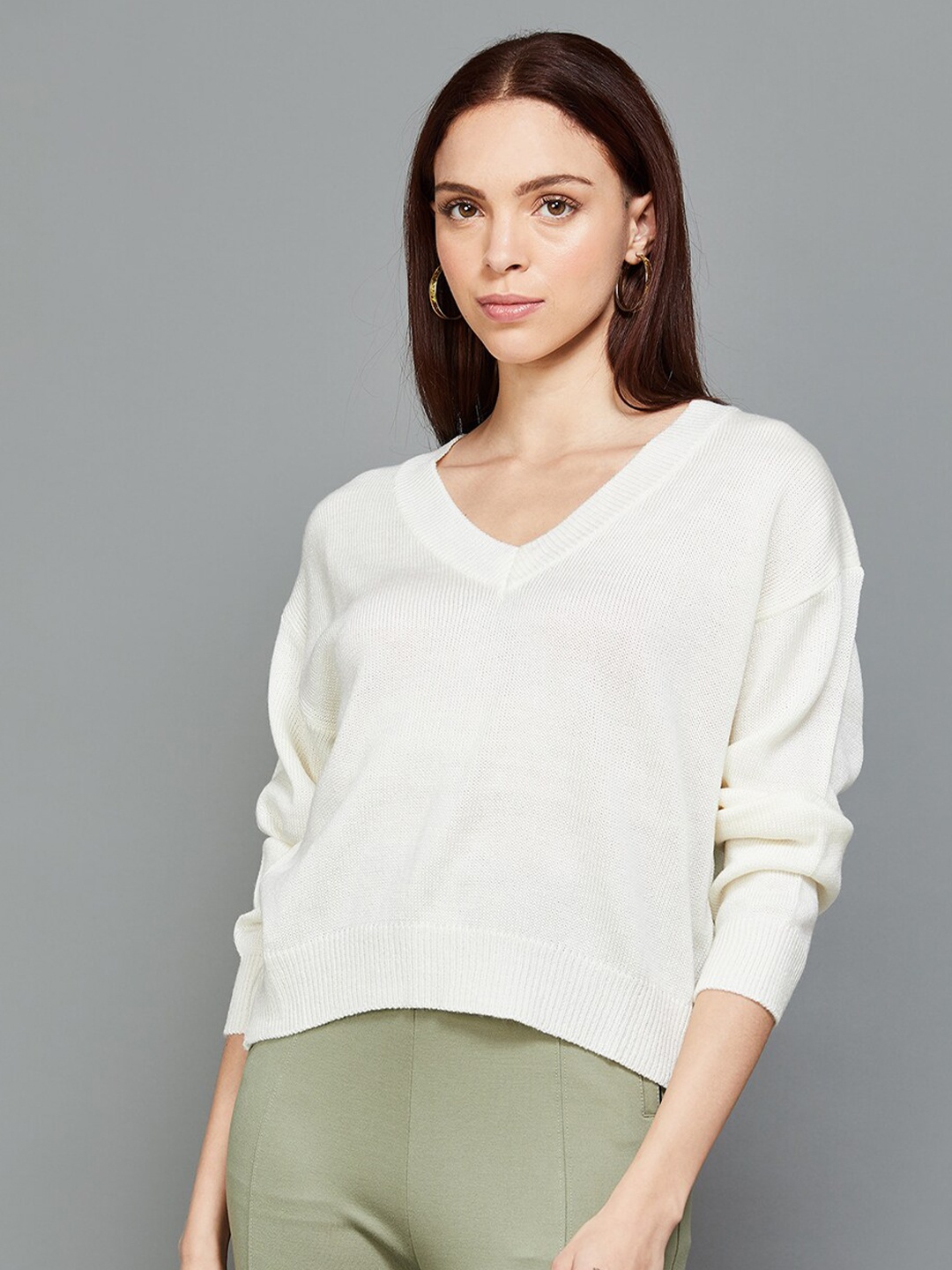 

Ginger by Lifestyle V-Neck Cotton Pullover, White